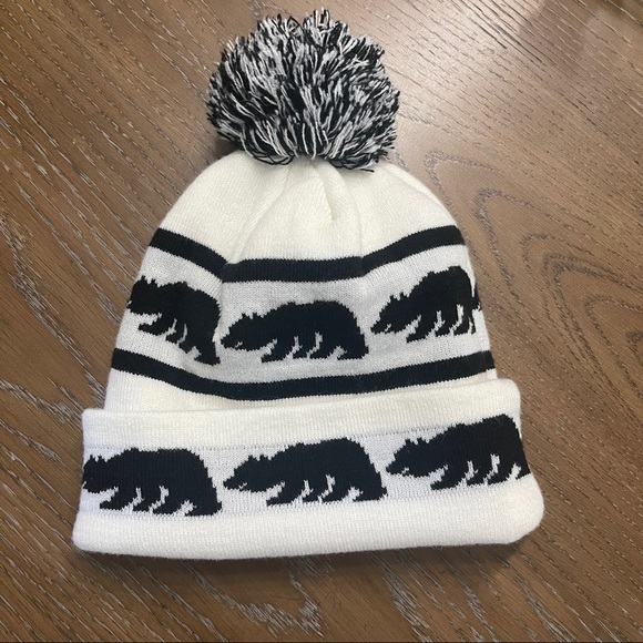 Cali Pom Pom Black & White Bear Beanie - Picture 2 of 4